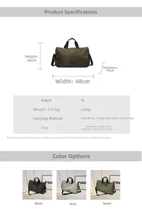 Detailed size guide and color options for this large nylon commuter pillow bag