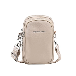 Petit sac bandoulière beige pour téléphone avec large sangle tissée géométrique