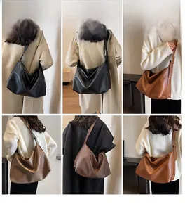 Three colors of retro textured large capacity tote bags in black, dark and light brown