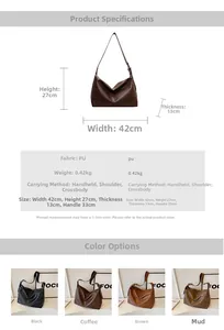 Detailed dimension guide and color options for large capacity minimalist faux leather tote bag
