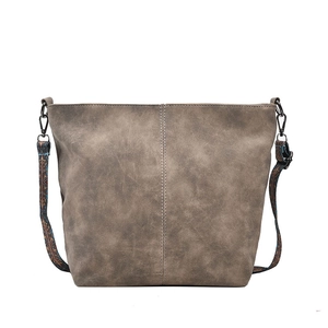 Retro dark taupe tote bag with bohemian wide strap and matte distressed leather texture