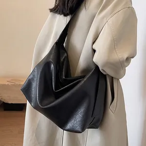 Retro Large Capacity PU Leather Tote Bag For Women Lychee Texture Slouchy Hobo Shoulder Bag Commute Travel Work Handbag