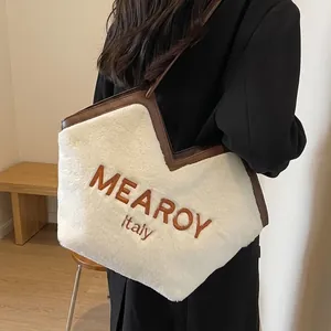 Mode Plüsch Tragetasche Für Damen Große Kapazität Herbst Winter Umhängetasche MEAROY Italy Kunstpelz Pendeln Shopper Handtasche