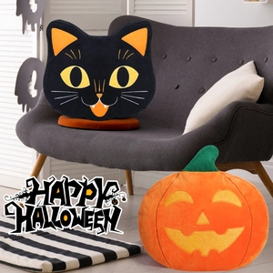 Halloween black cat and pumpkin plush pillows for spooky home sofa decoration