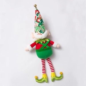 Christmas elf plush wreath with long striped legs and Merry Christmas hat decor