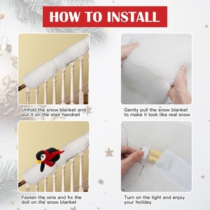 Detail showing the installation of a Christmas plush slide decoration with LED lights