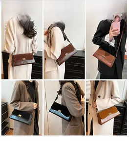 Multiple views of various color retro suede underarm bags worn by a fashion model
