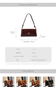 Detailed size chart of vintage matte shoulder bag with PU and suede material texture