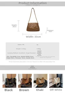 Tableau détaillé montrant les dimensions et spécifications de ce sac en cuir PU matelassé