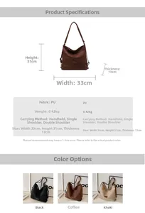 Detailed size specifications and color options for the stylish PU leather hobo bag