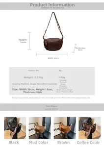 Spécifications du sac bandoulière demi-lune en cuir PU avec texture grainée de litchi
