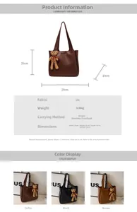 Size chart for large PU leather bucket bag with dimensions and 29cm handle details