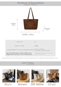 Tableau des tailles détaillé pour grand sac fourre-tout en PU avec dimensions
