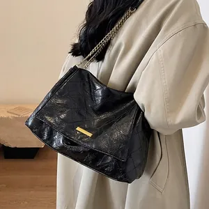 Sac à Épaule Matelassé Losange pour Femmes Vintage en Cuir PU Avec Bandoulière en Chaîne Métallique Grande Capacité
