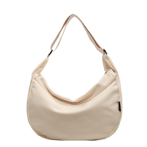 Sac hobo en toile blanc cassé minimaliste avec bandoulière noire réglable pour femme