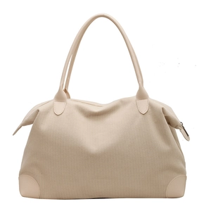 Minimalist beige corduroy tote bag with large capacity for casual daily commuting