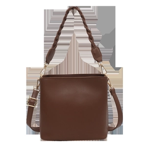 Sac seau marron foncé élégant avec poignée tressée et bandoulière réglable