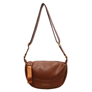Sac bandoulière demi-lune marron en similicuir avec sangle réglable et fermeture éclair