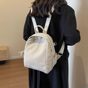 Minimalist beige corduroy backpack for women with large capacity and vintage texture