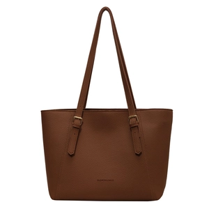 Grand sac cabas marron en cuir pour femme avec bandoulières réglables et lettrage