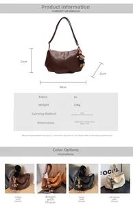Detailed view of retro pleated dumpling bag dimensions 38x23x12cm with rabbit charm decoration