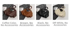 Detail of four pleated hobo bags in coffee, brown, black, and cream PU leather