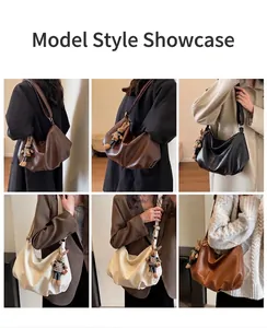Collage of large capacity hobo bags with rabbit charms in four different autumn colors