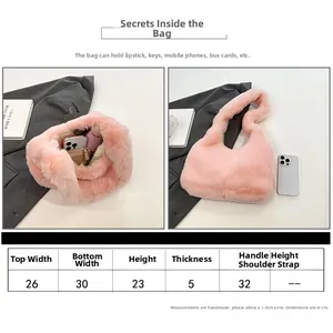 Guida alle taglie per borsa a mezzaluna in finta pelliccia rosa con misure e proporzioni