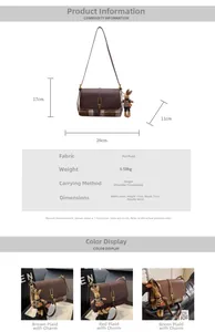 Detailed size chart for retro plaid crossbody bag with 26cm width and PU leather material