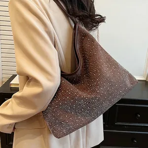 Borsa a Spalla in Scamosciato con Strass Vintage Donna Grande Capacità Lusso Borsa a Secchiello Hobo Moda Tote Viaggio Casual