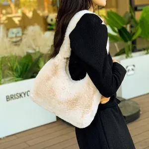 Borsa Sottobraccio in Pelliccia Sintetica da Donna Capiente Tinta Unita Peluche Borsa a Mezzaluna Casual Moda Tote Per Autunno Inverno