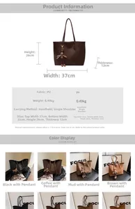 Detailed size chart and dimensions of the large capacity PU leather tote bag