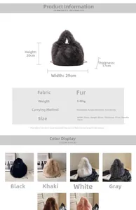 Guide des tailles du sac en fausse fourrure avec dimensions L29 H20 T17 cm et matières