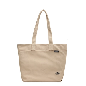 Bolso tote minimalista de lona beige con logotipo para uso diario y casual
