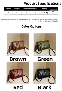 Spécifications de taille et quatre options de couleur pour le sac vintage en cuir PU