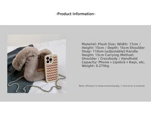 Detail view of khaki plush bucket bag showing soft texture and rabbit ear design accents