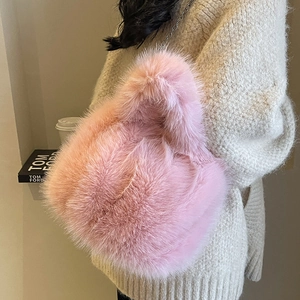 Sac à main rose en peluche avec chaîne en fausse fourrure pour femme mode automne hiver