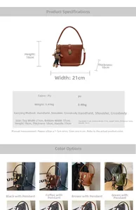 Dimensions détaillées et options de couleurs pour le sac à main seau vintage en PU