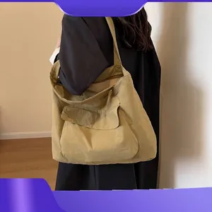 Women Large Capacity Nylon Tote Bag Minimalist Casual Shoulder Handbag With Front Flap Pocket For Daily Commute Work School