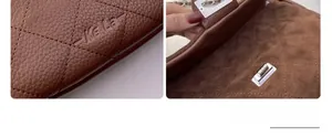 Detail of brown quilted leather texture and silver chain strap on a flap shoulder bag