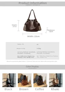 Detailed dimensions and color options for the retro PU bucket bag with carrying handle