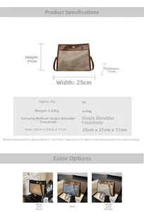 Detailed size chart and dimensions for the stylish PU leather shoulder and crossbody bag