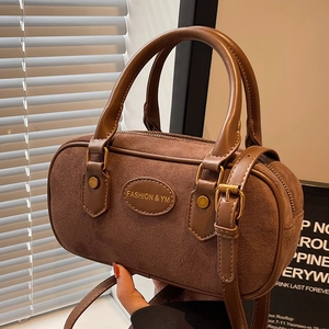 Women Retro Frosted PU Leather Boston Bag Small Suede Texture Crossbody Shoulder Bag Street Style Handbag For Daily Travel
