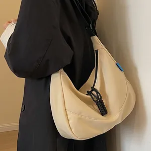 Nylon Hobo Bag For Women Large Capacity Casual Shoulder Crossbody Bag With Braided Zipper Pull Wide Strap Fashion Purse