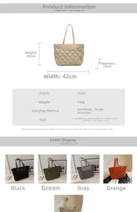 Detailed size guide for large quilted tote bag with specific dimensions and material info