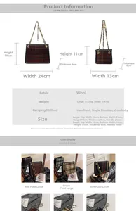 Tabella taglie dettagliata per borsa a tracolla in tweed in dimensioni grandi e piccole