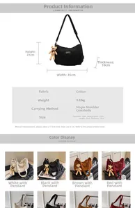Detailed size specifications and multi-color options of the large nylon crossbody bag