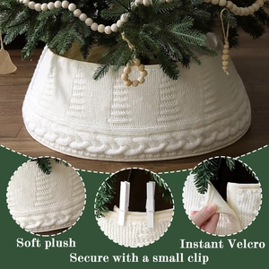Gestrickter Weihnachtsbaumrock mit Zopfmuster, Plüschfutter und Clip-Verschluss