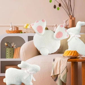Easter bunny plush pillow set with fluffy rabbit back and bow designs for home decor