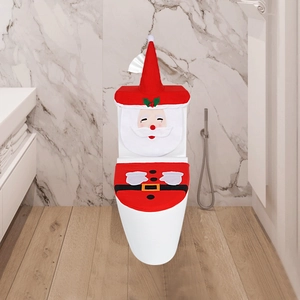 Housse de siège de toilette Père Noël et couvercle de réservoir en peluche rouge festif